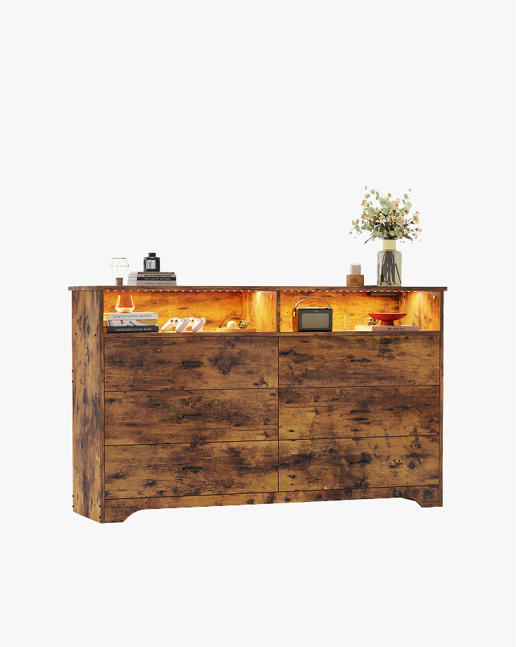 LIKIMIO LED & Power Strip Dresser 6-Drawer (59")