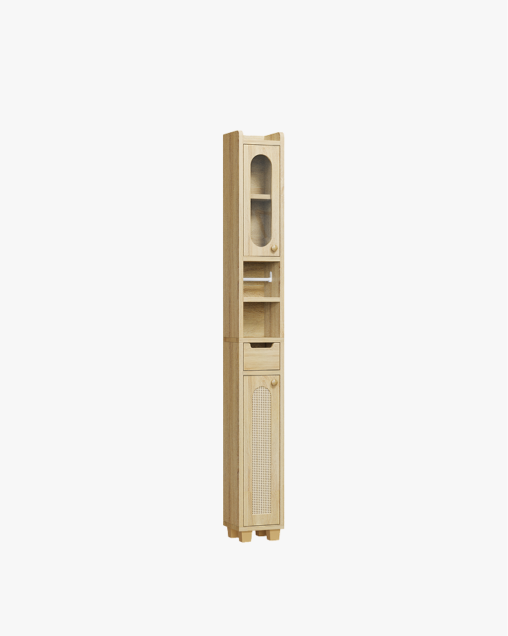 LIKIMIO Ultra-Thin Freestanding Wooden and Rattan Door Storage Cabinet (69“)