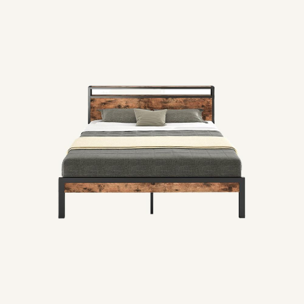 LIKIMIO Double Storage Headboard Vintage Bed Frame