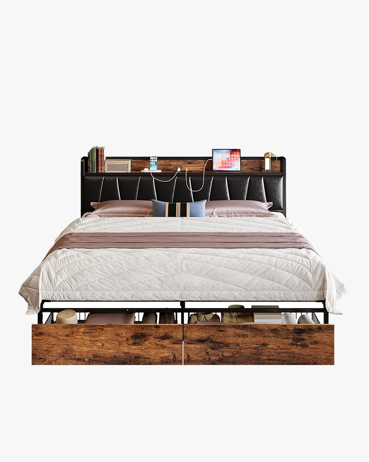 LIKIMIO Charging Storage Bed Frame
