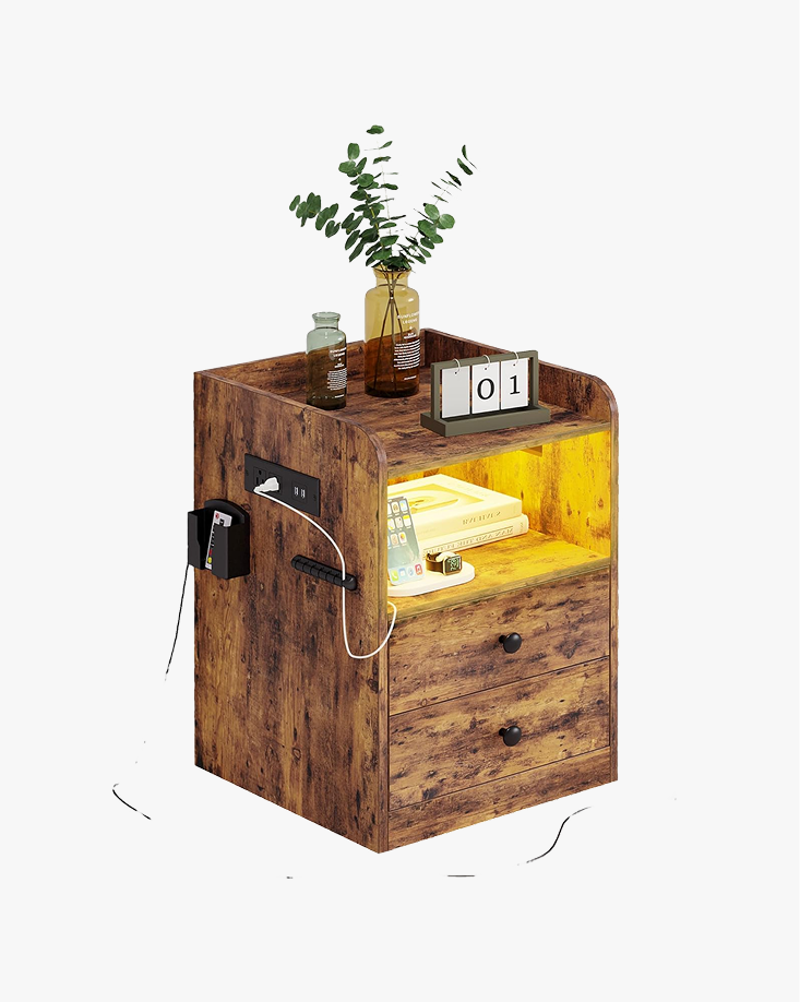 LIKIMIO Open Shelf & 2 Drawers End Table