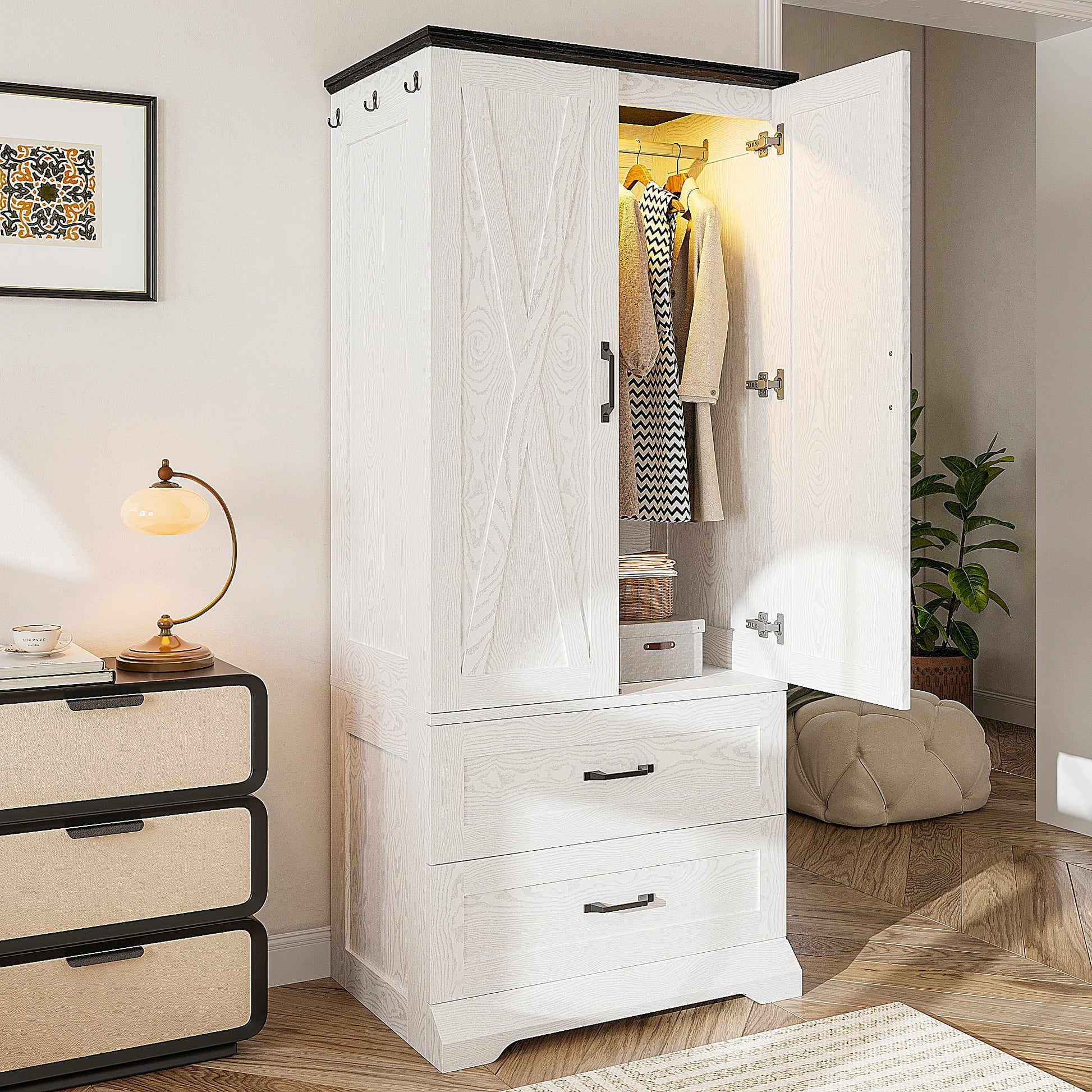 LIKIMIO Wooden Sensor Light Wardrobe Closet（70.9”）