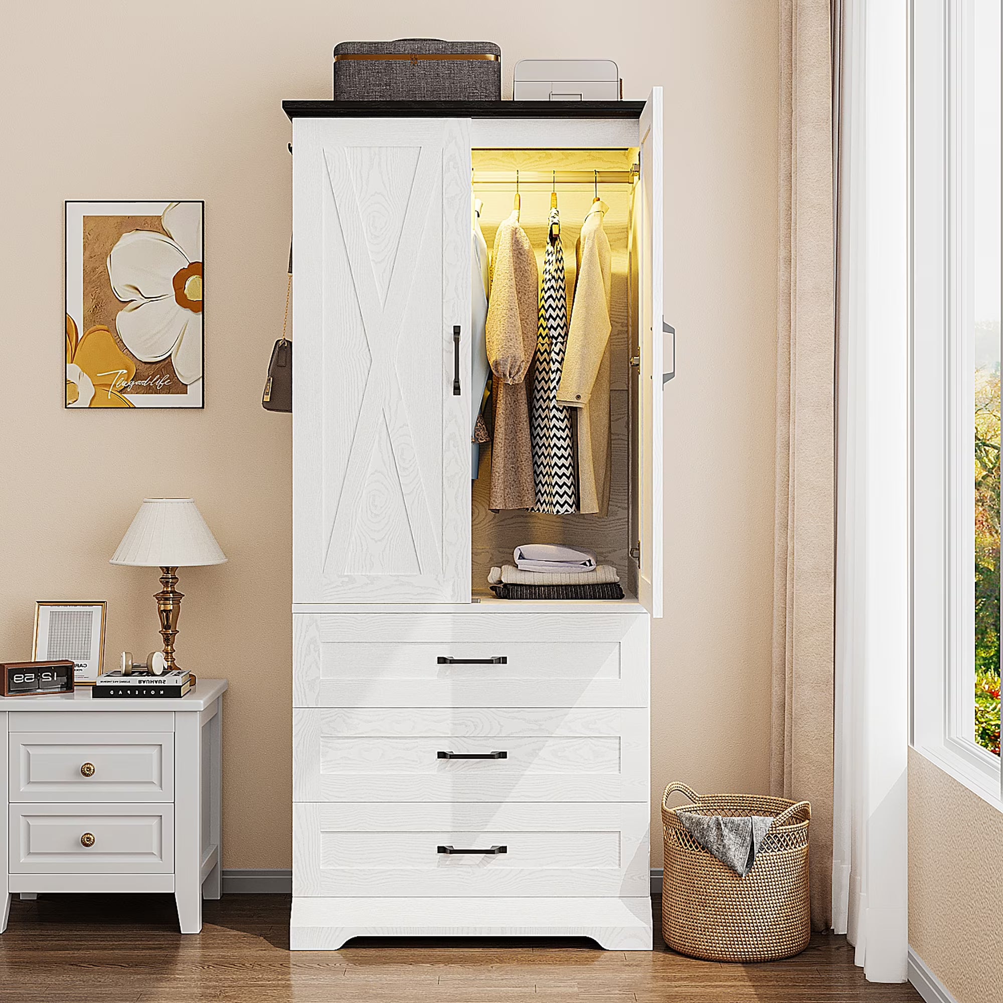 LIKIMIO Wooden Sensor Light Wardrobe Closet（70.9”）