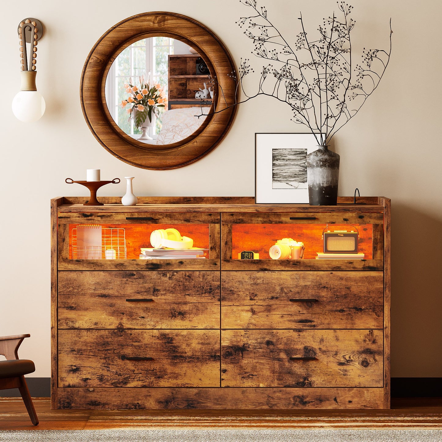 Dressers with LED Lights and Power Outlets