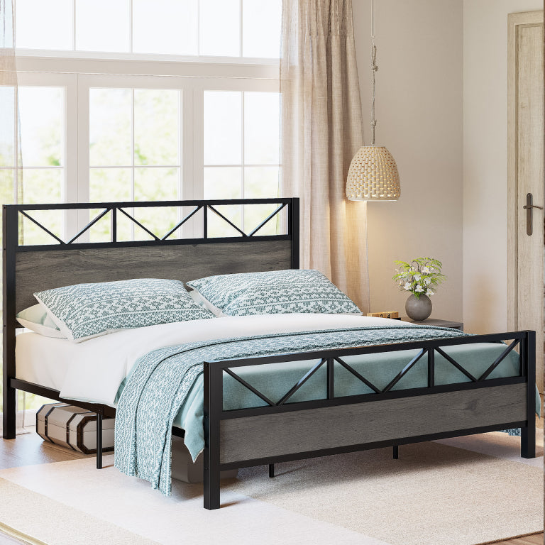 LIKIMIO High Industrial Style Headboard Bed Frame