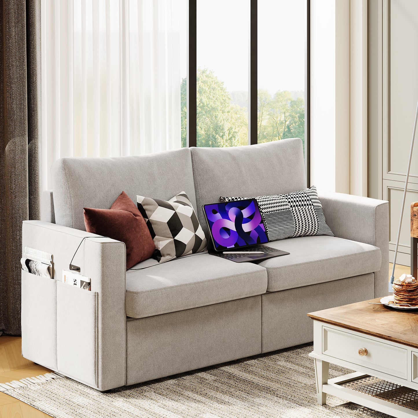 LIKIMIO Loveseat Sofa with Drawer & Charging Port