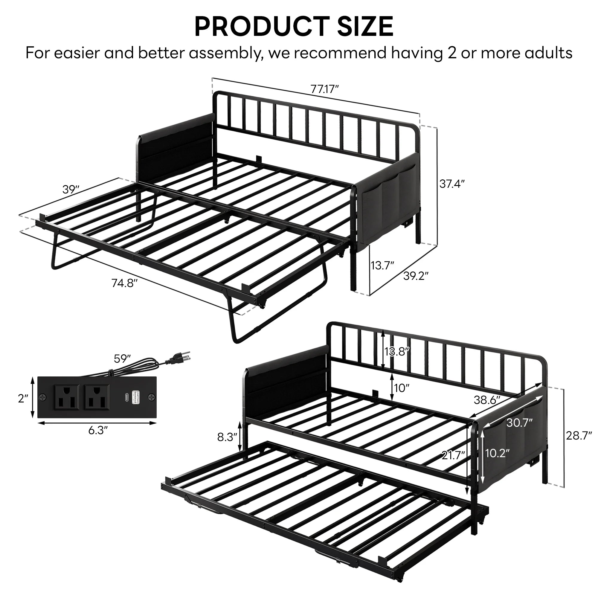 LIKIMIO Industrial Retro Style Multifunctional Sofa Bed