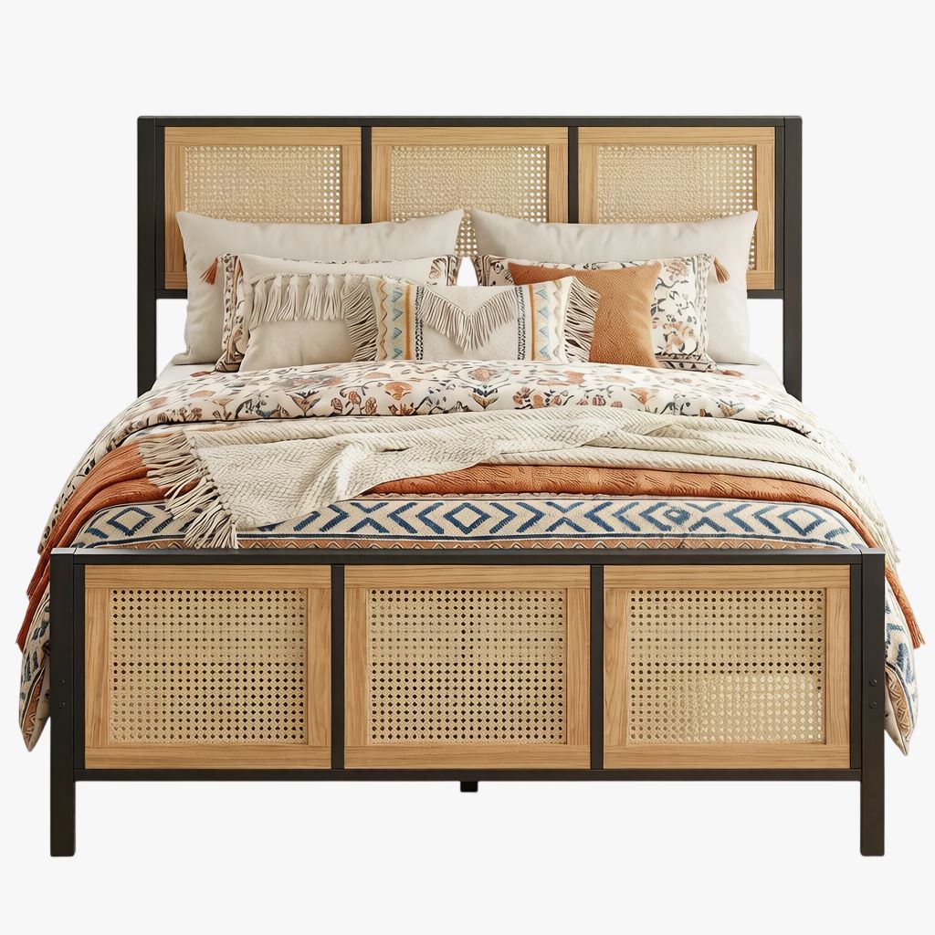 LIKIMIO Queen Bed Frame with Headboard, Wood Camas Queen with Strong Metal Slats Support