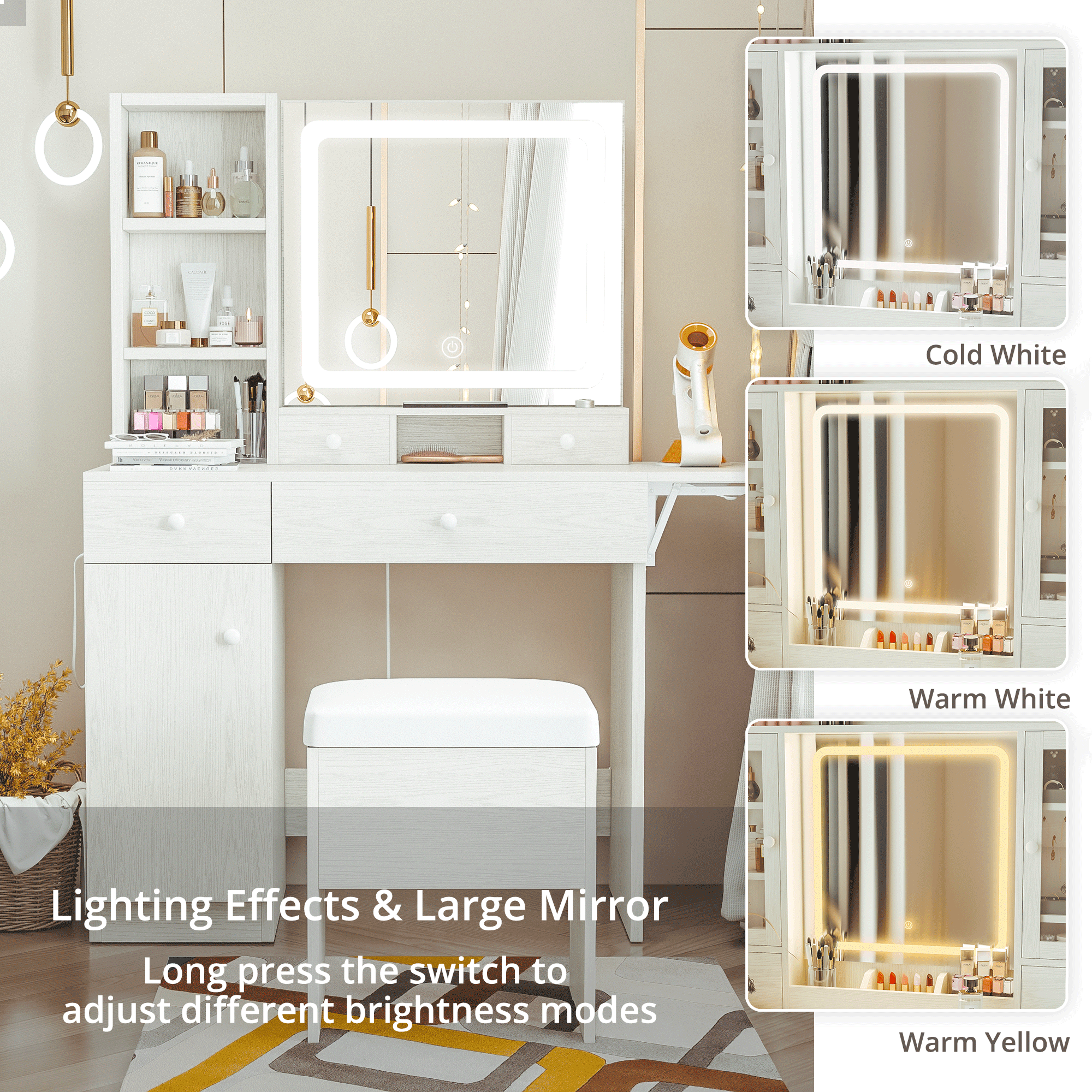 LIKIMIO 54.9” Lighted Make Up Vanity Set