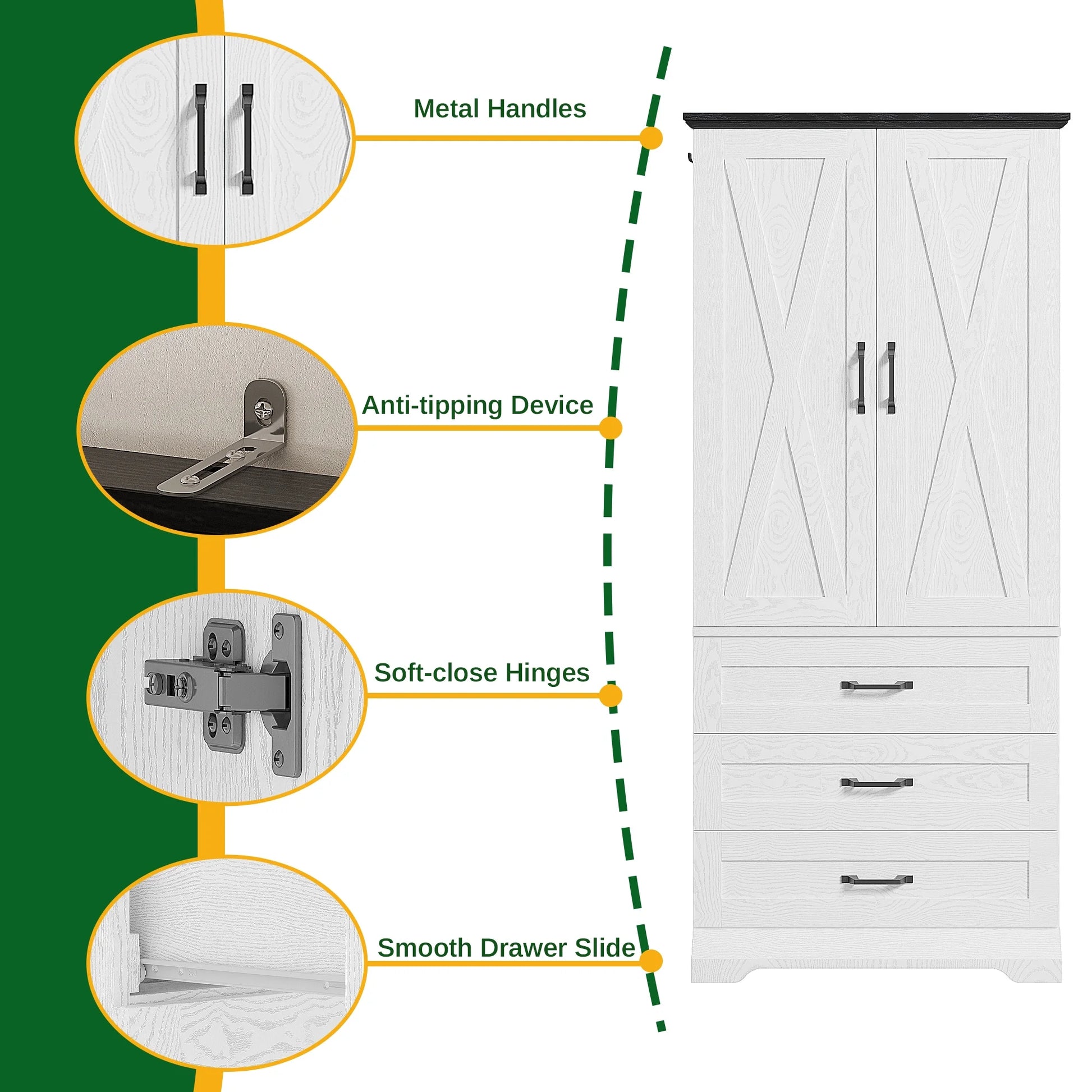 LIKIMIO Wooden Sensor Light Wardrobe Closet（70.9”）