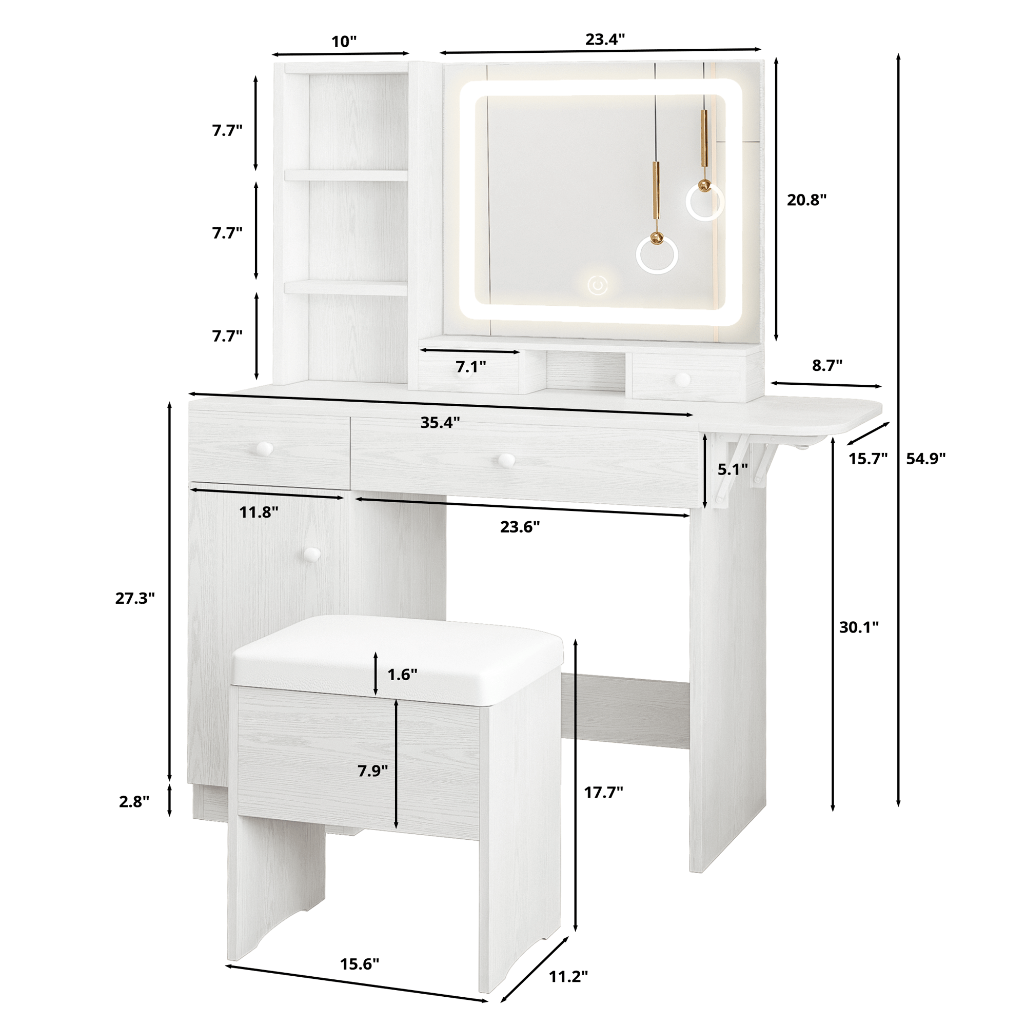 LIKIMIO 54.9” Lighted Make Up Vanity Set