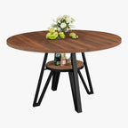 LIKIMIO Wooden Kitchen Table with Rattan Storage Shelf, 47.2”, Walnut