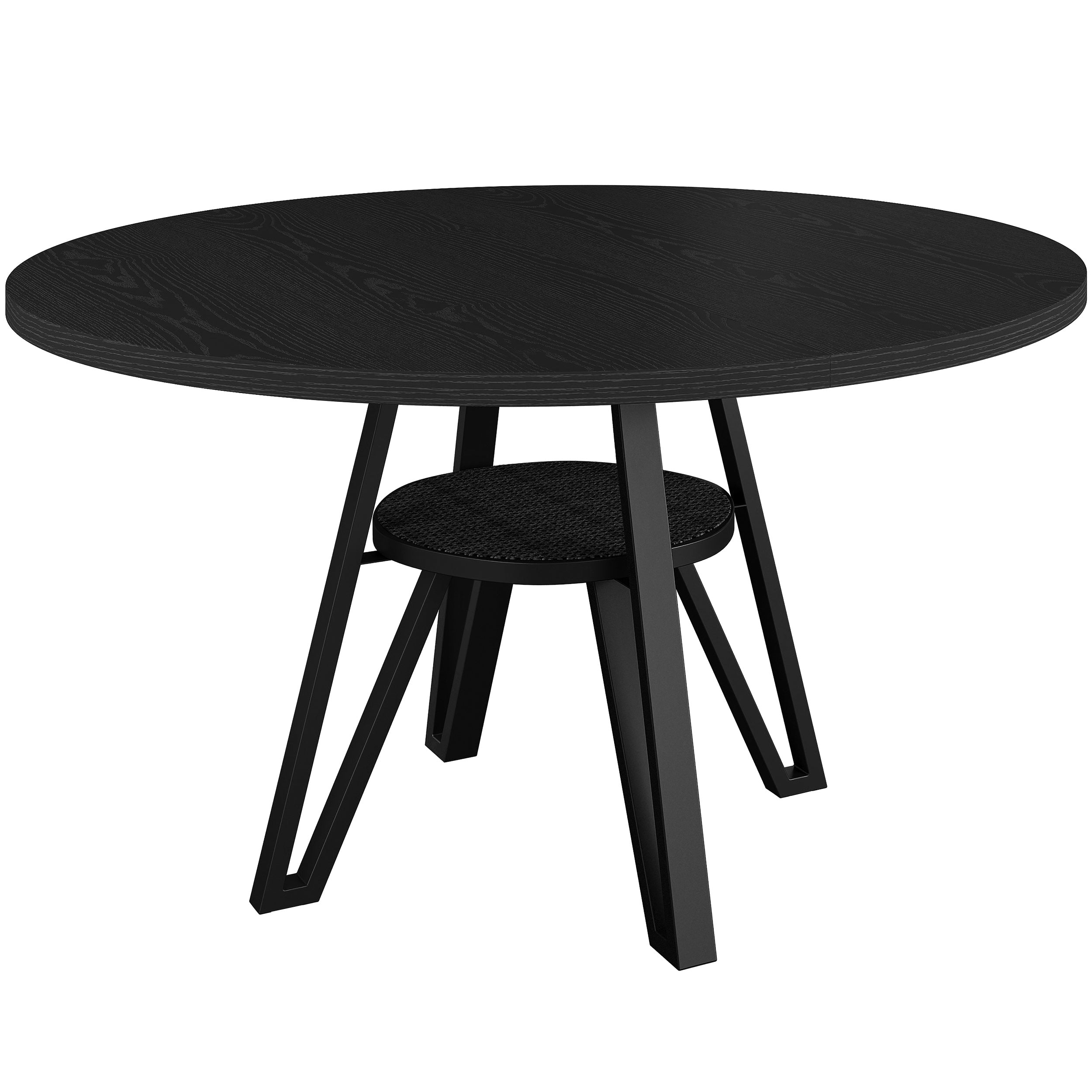 LIKIMIO Wooden Kitchen Table with Rattan Storage Shelf, 47.2”, black