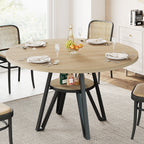 LIKIMIO Wooden Kitchen Table with Rattan Storage Shelf, 47.2”, Nature