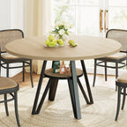 LIKIMIO Wooden Kitchen Table with Rattan Storage Shelf, 47.2”, Nature