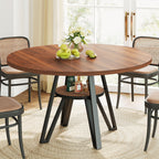 LIKIMIO Wooden Kitchen Table with Rattan Storage Shelf, 47.2”, Nature