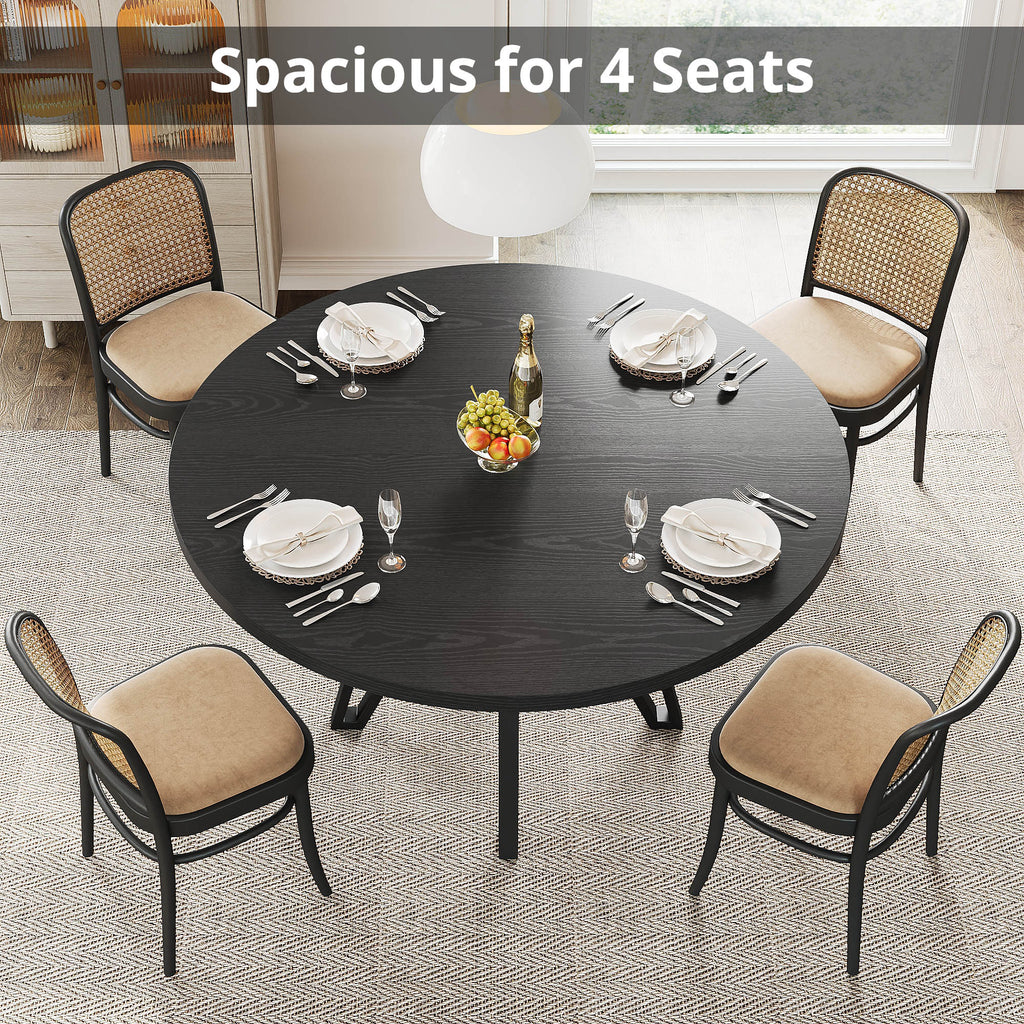 LIKIMIO Wooden Kitchen Table with Rattan Storage Shelf, 47.2”, black