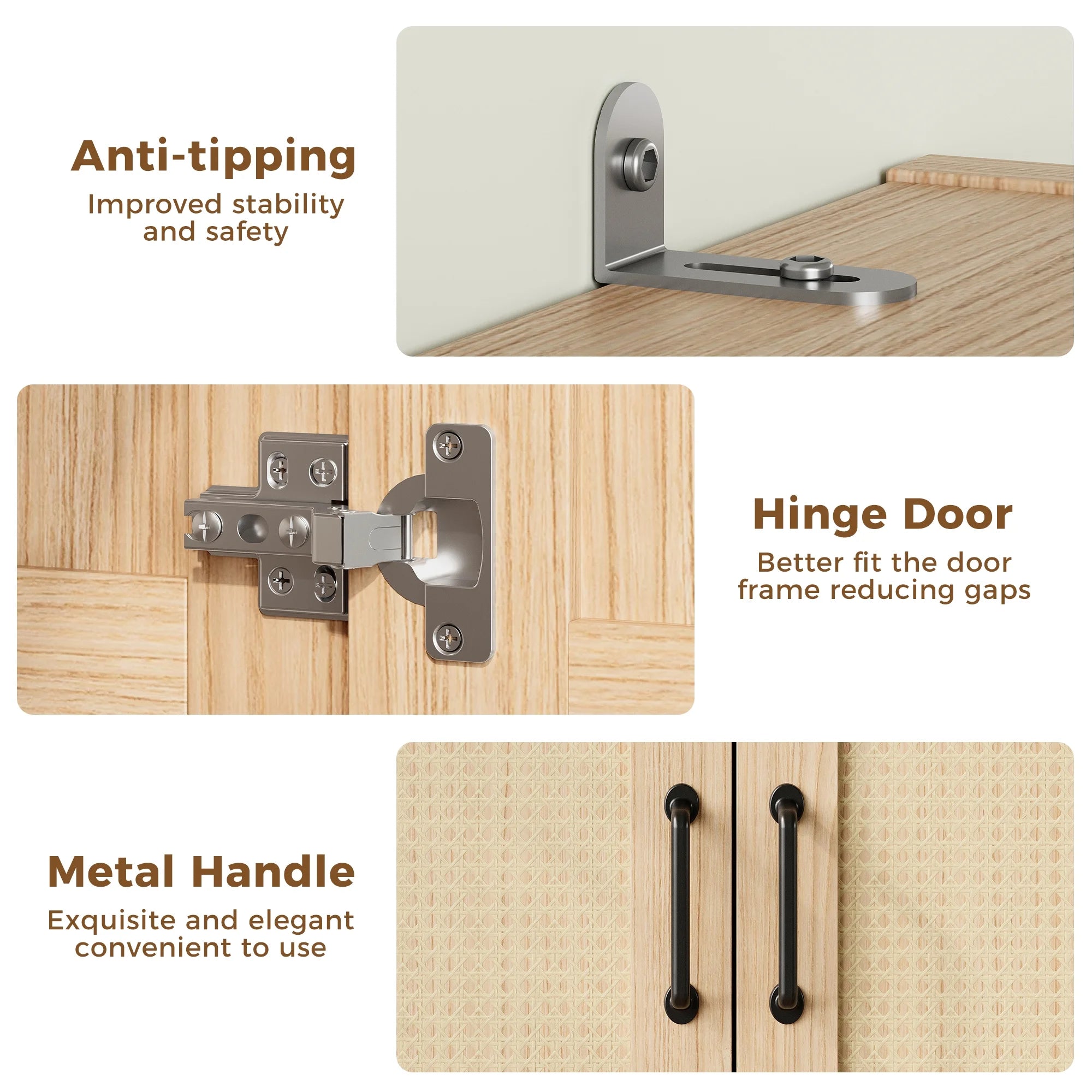 LIKIMIO Rattan Cabinet Door Wardrobe（65“）