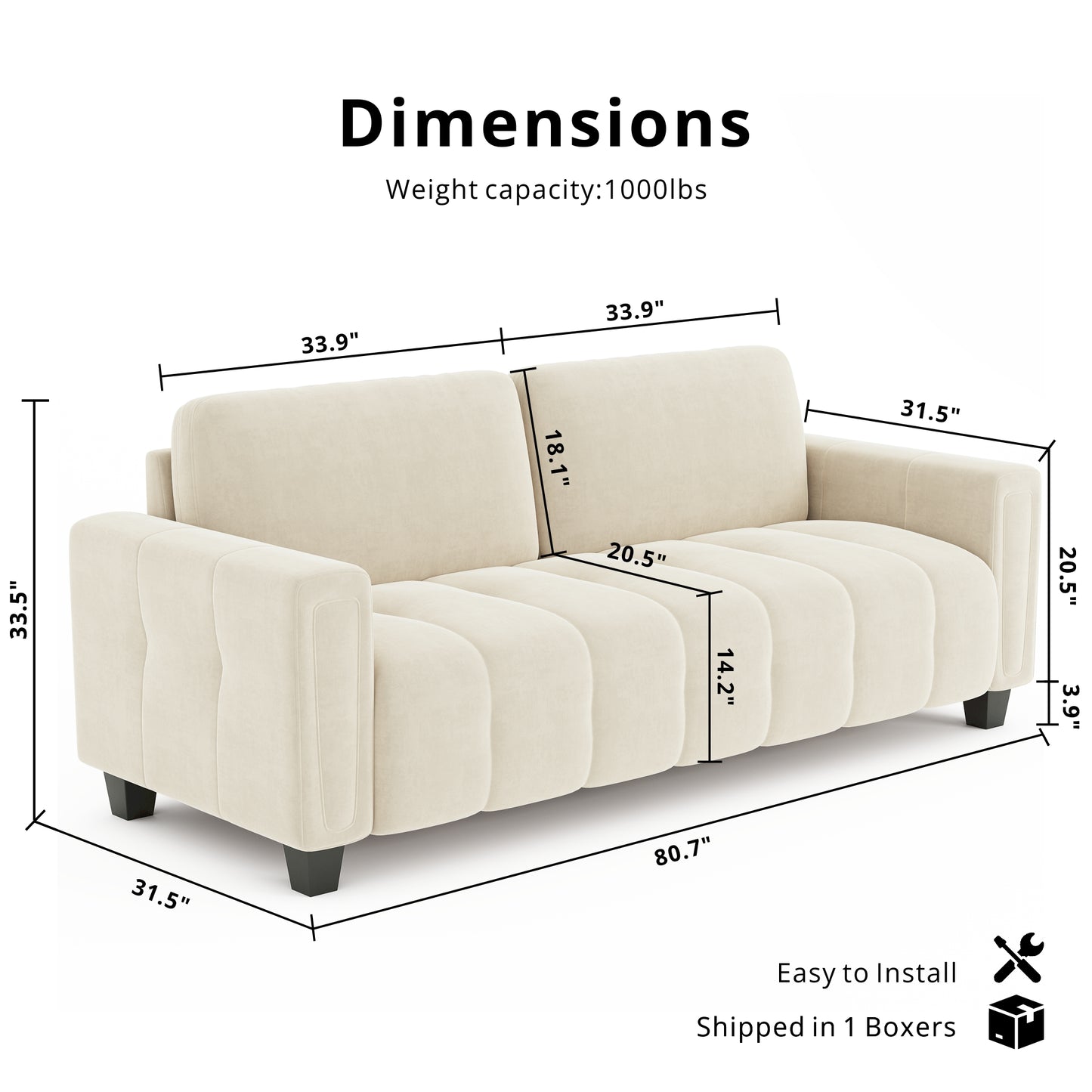 80.7" Modern Sofa Couch with Extra Deep Seats