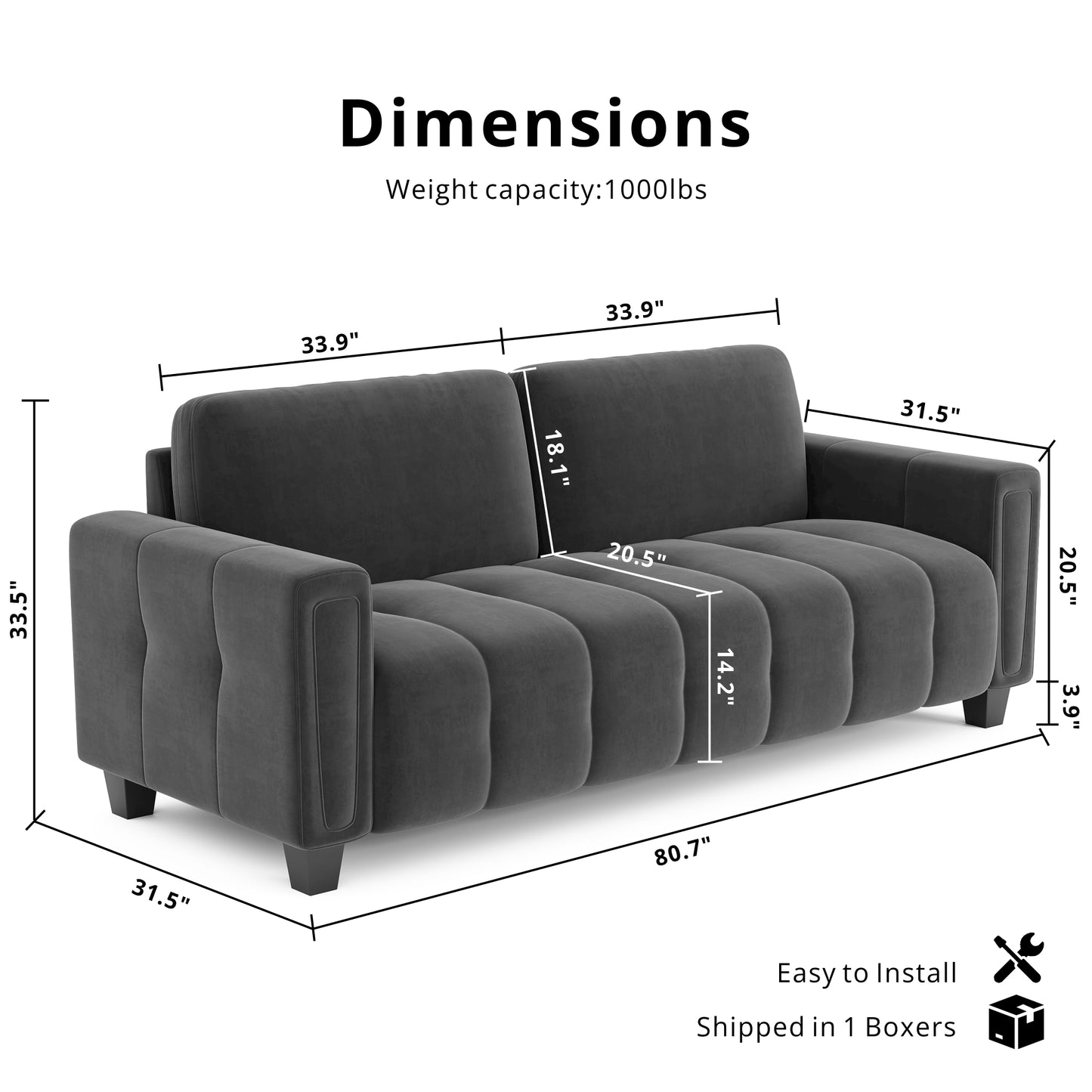 80.7" Modern Sofa Couch with Extra Deep Seats