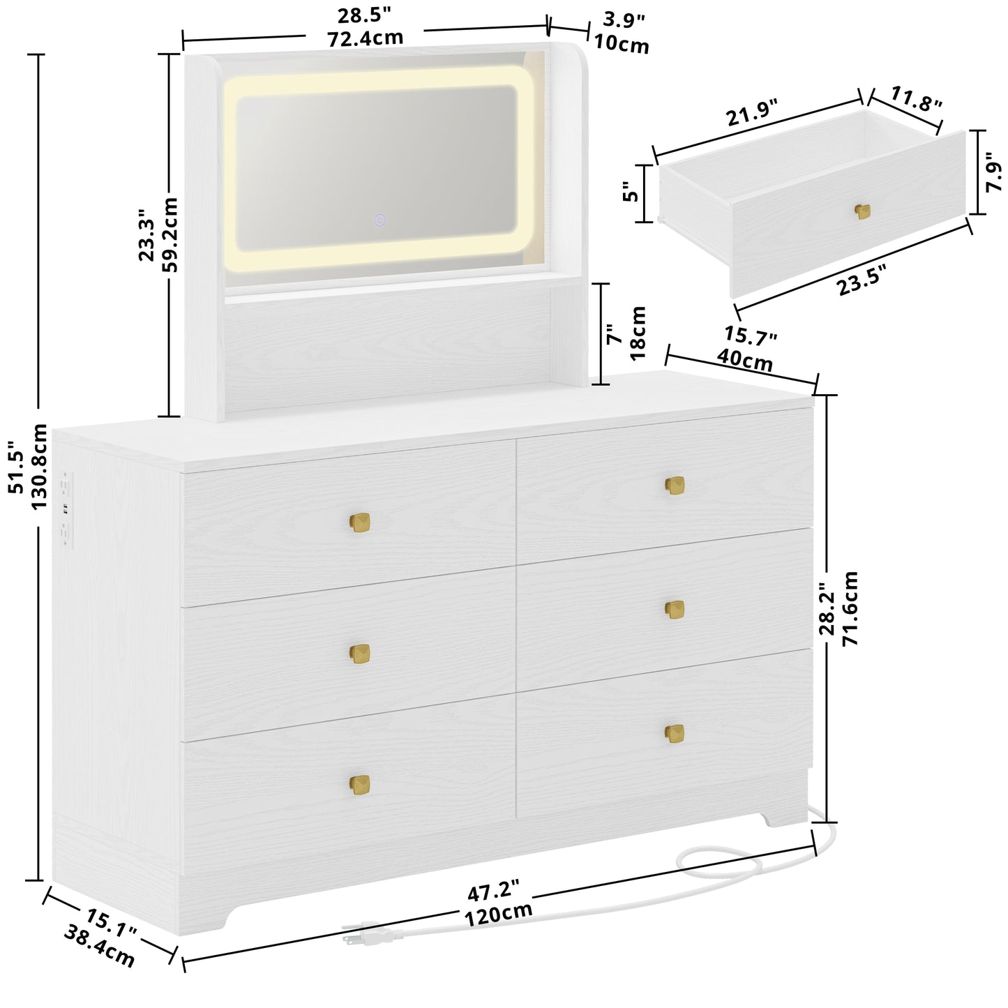 6 Drawers Dresser For Living Room Hallway Entryway