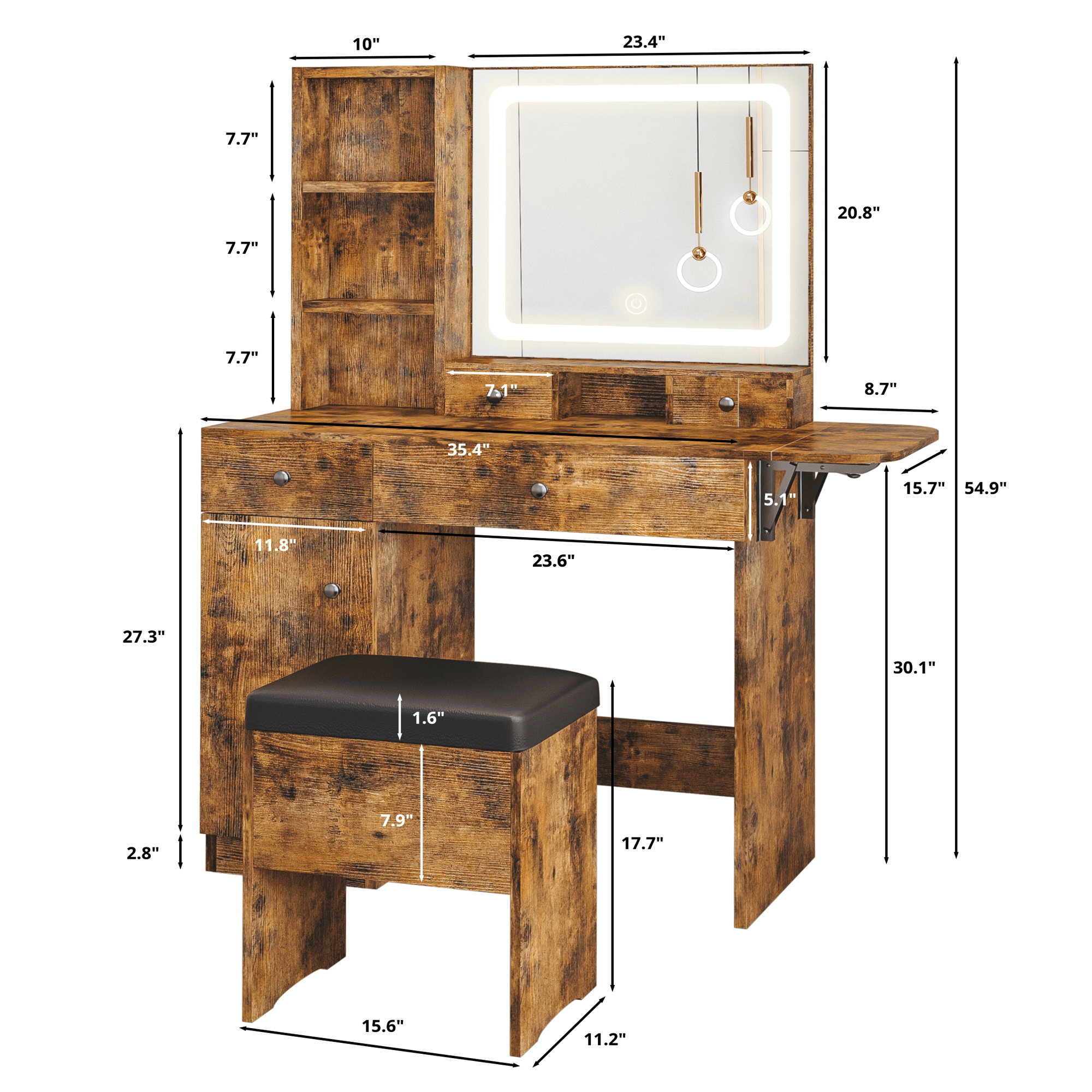 LIKIMIO 54.9” Lighted Make Up Vanity Set