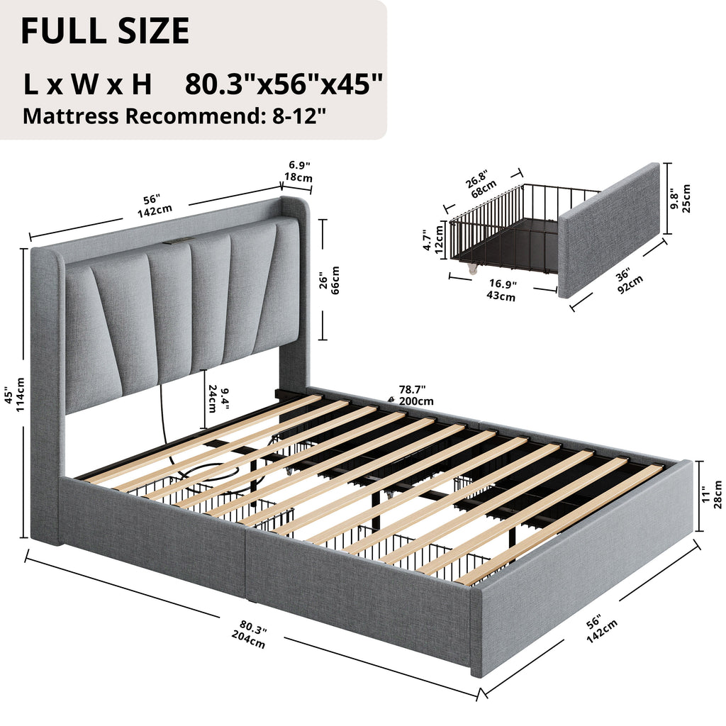 4 Drawers Upholstered Headboard Bed