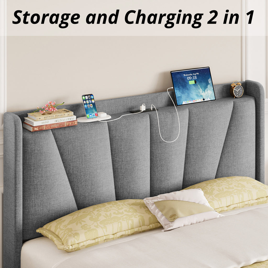 4 Drawers Upholstered Headboard Bed