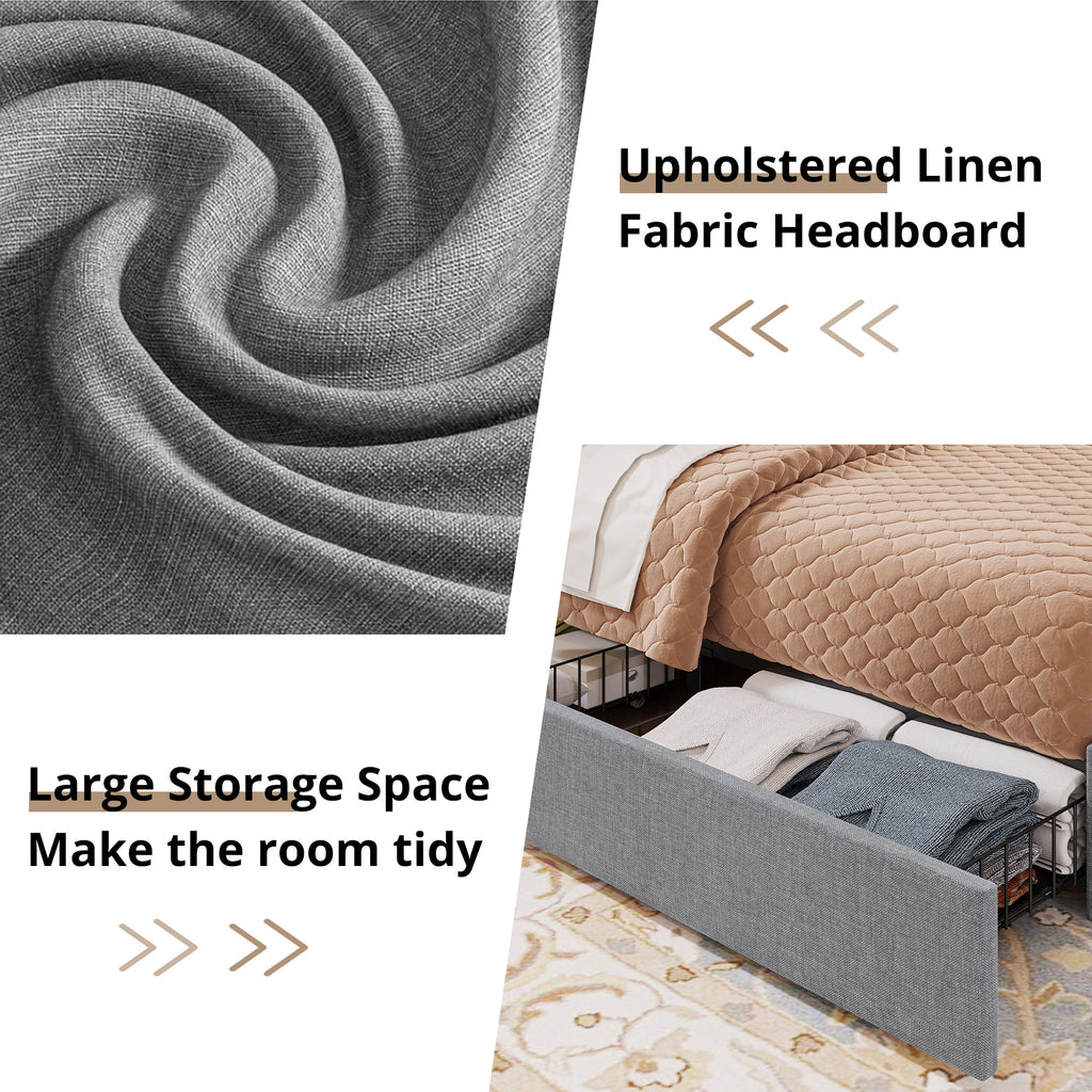 4 Drawers Upholstered Headboard Bed