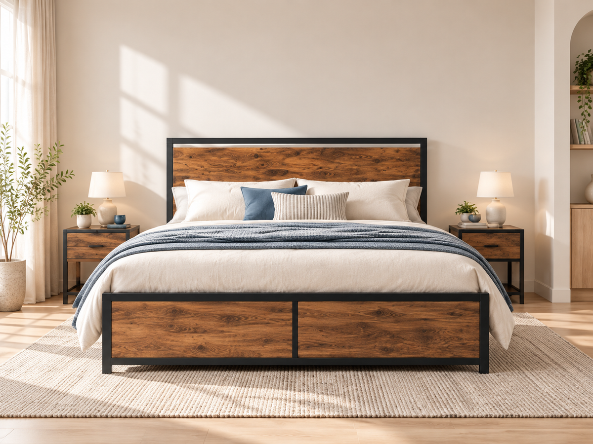 Storage bed bedroom scene with clean wall