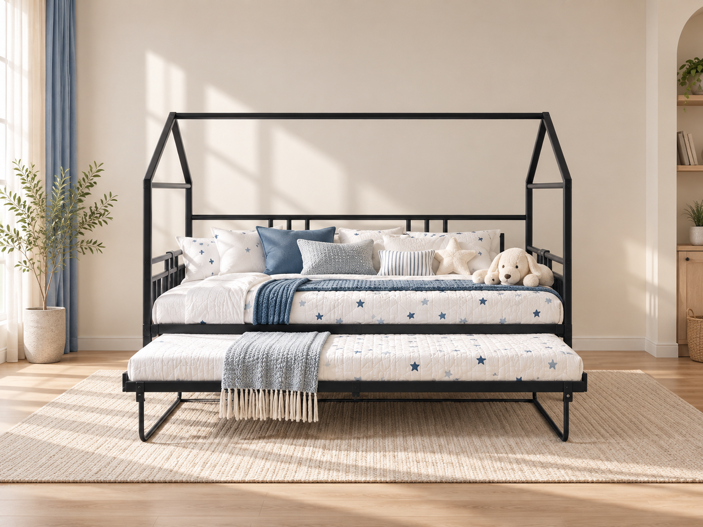 Youth bed bedroom scene with clean wall