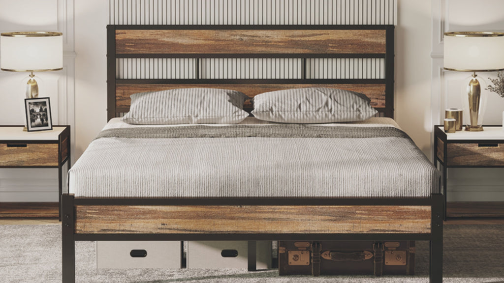 Noise Free Bed Frame with Headboard Rustic Brown