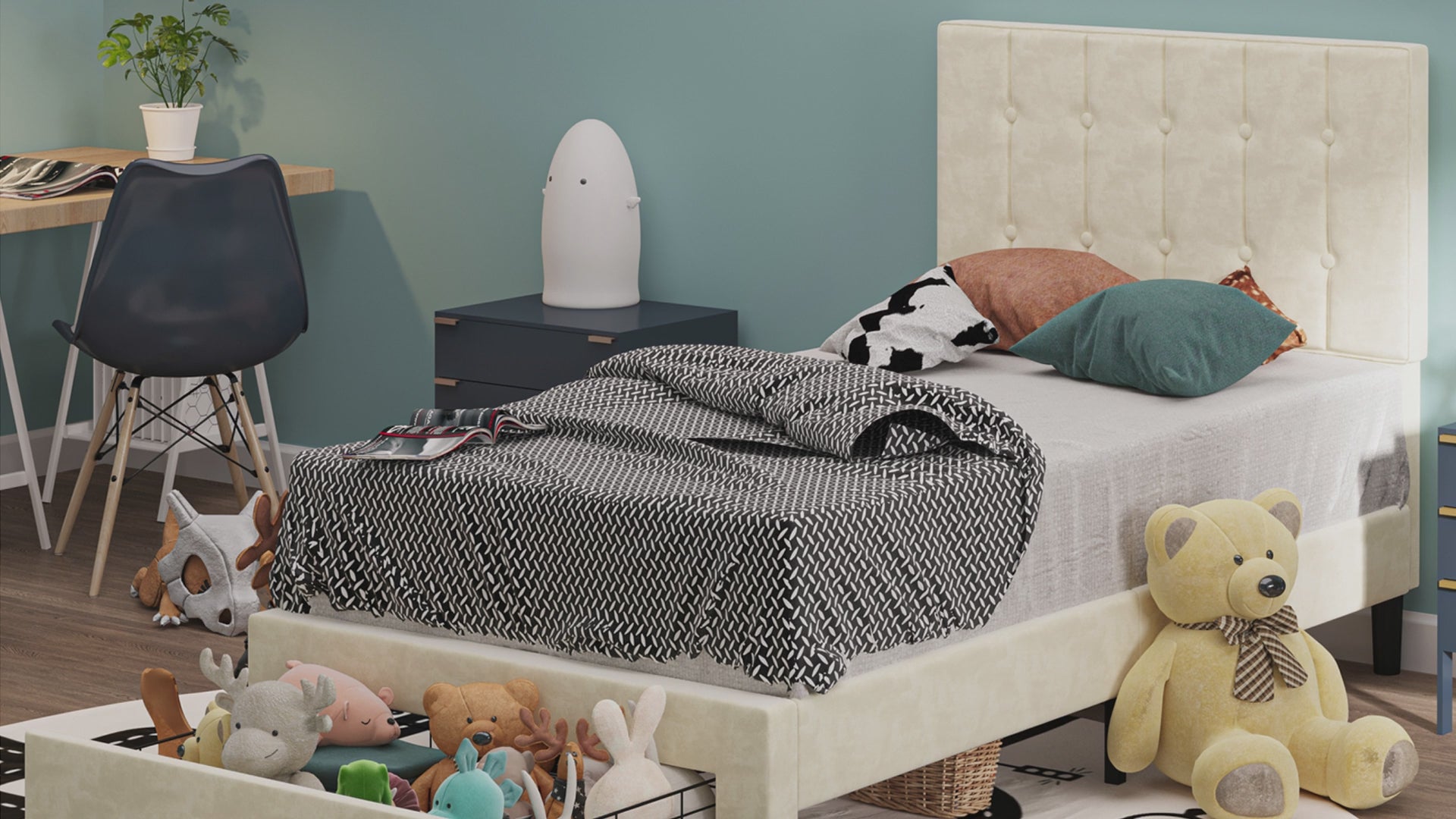 LIKIMIO Velvet Upholstered Bed Frame