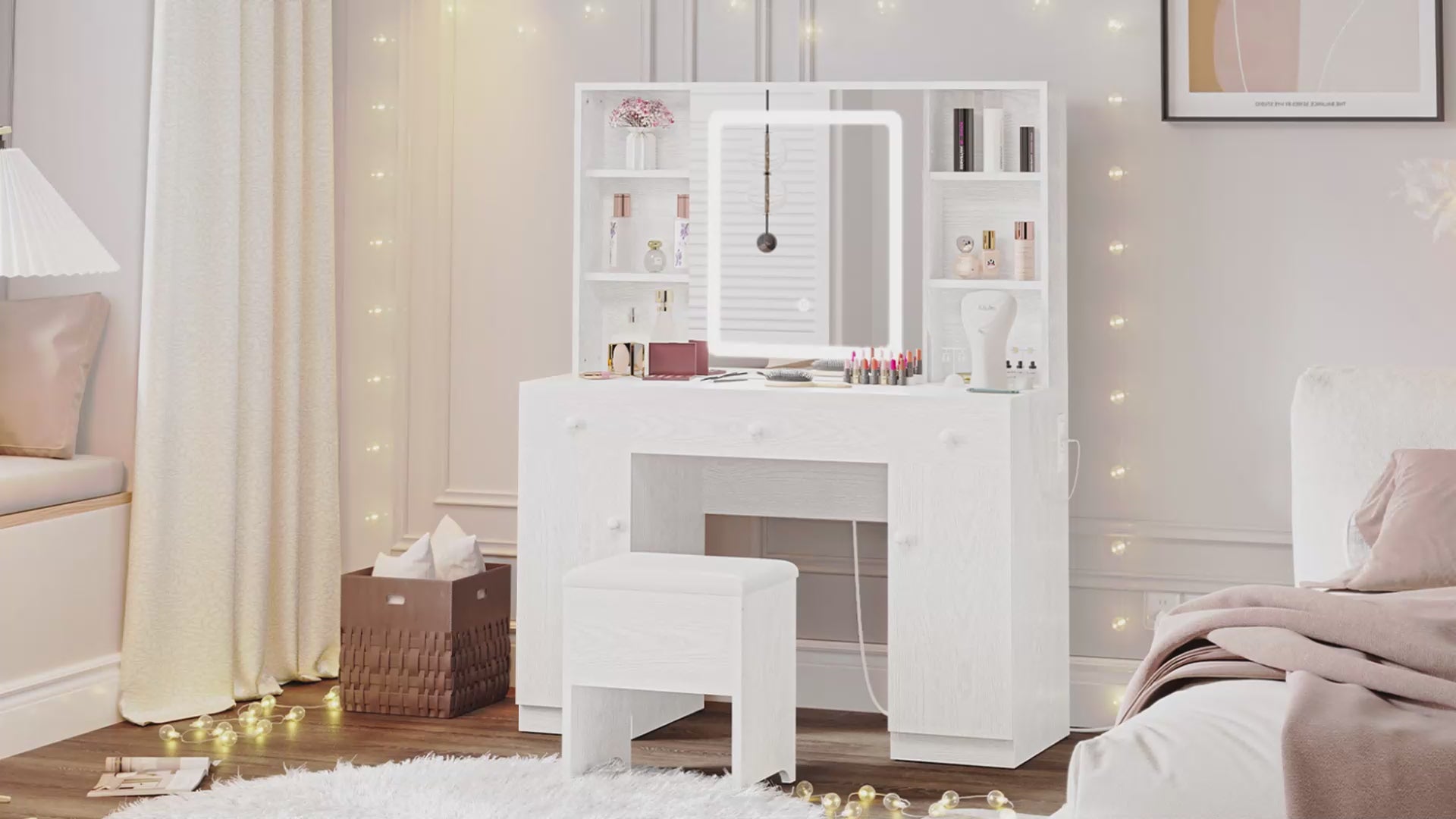 LIKIMIO 54.9” Lighted Make Up Vanity Set