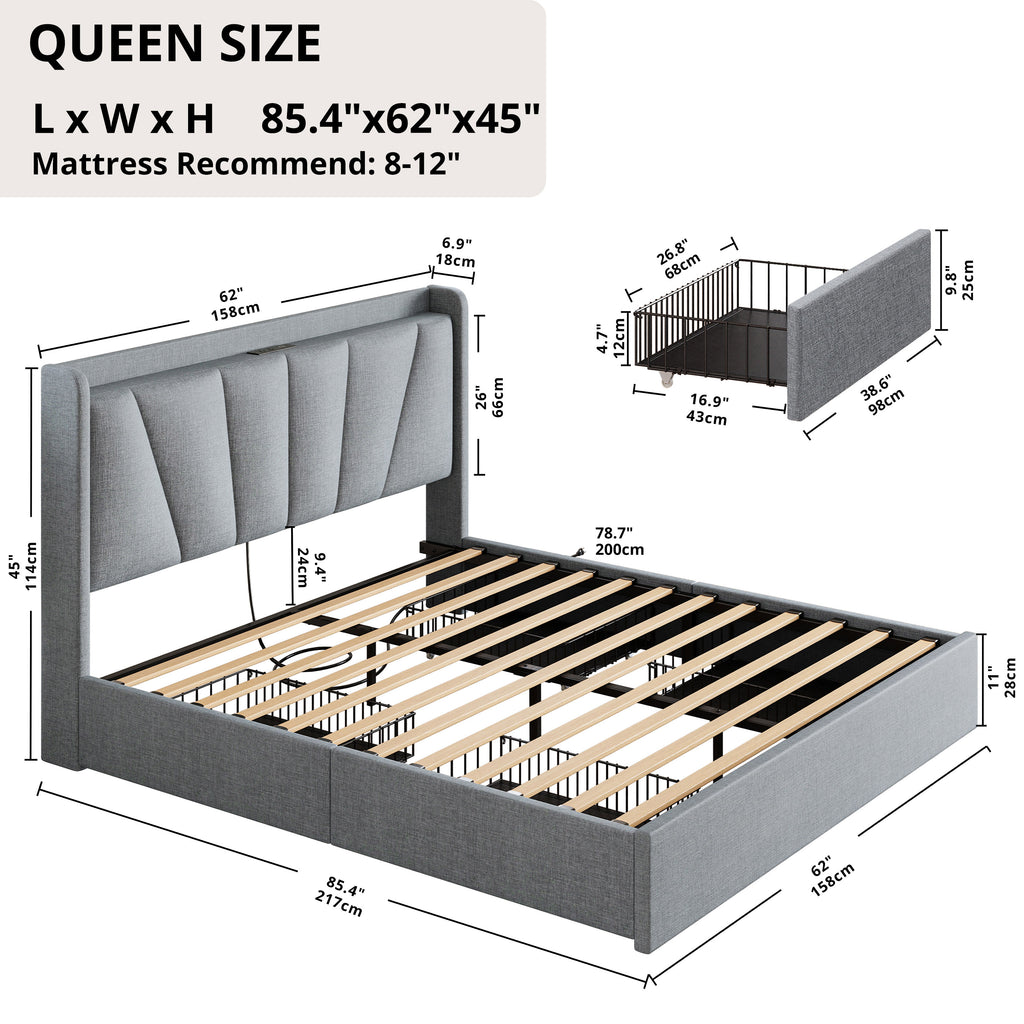 4 Drawers Upholstered Headboard Bed