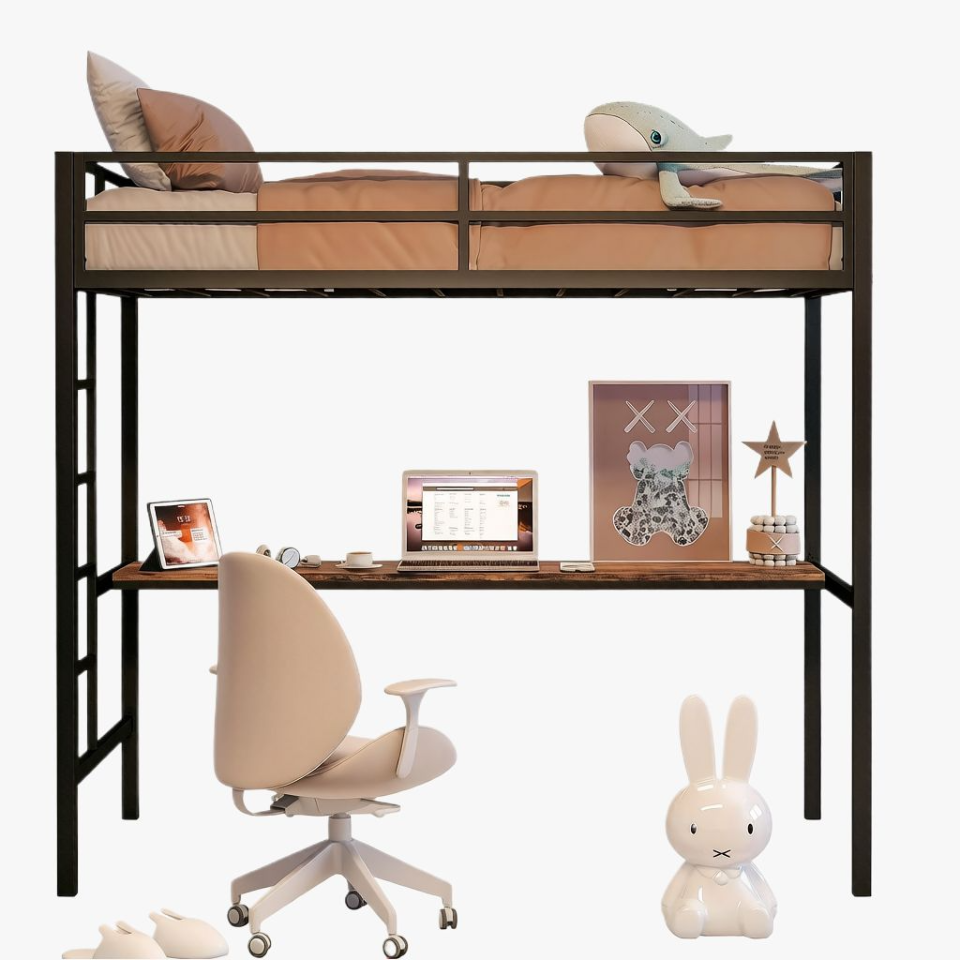 LIKIMIO LED Metal Loft Bed Frame