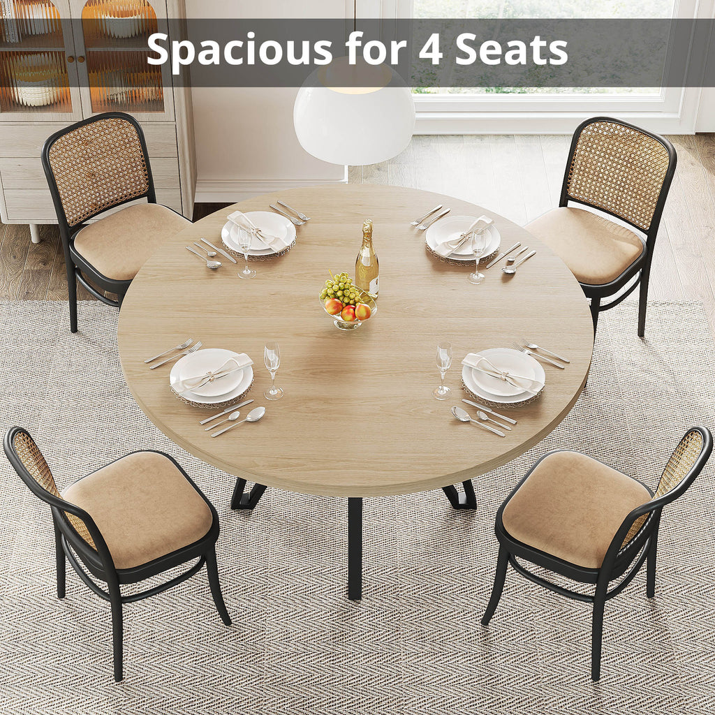 LIKIMIO Wooden Kitchen Table with Rattan Storage Shelf, 47.2”, Nature