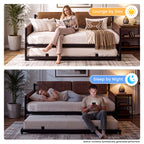 LIKIMIO Twin Upholstered Daybed with Pull Up Trundle, Brown Sofa Bed with Headboard, No Box Spring Needed, for Bedroom, Living Room, Study Room & Guest Room