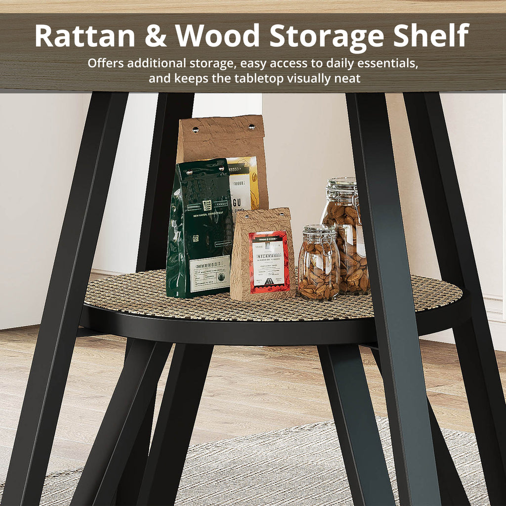 LIKIMIO Wooden Kitchen Table with Rattan Storage Shelf, 47.2”, Nature