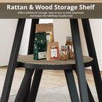 LIKIMIO Wooden Kitchen Table with Rattan Storage Shelf, 47.2”, Nature