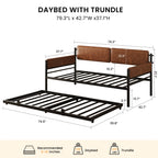 LIKIMIO Twin Upholstered Daybed with Pull Up Trundle, Brown Sofa Bed with Headboard, No Box Spring Needed, for Bedroom, Living Room, Study Room & Guest Room