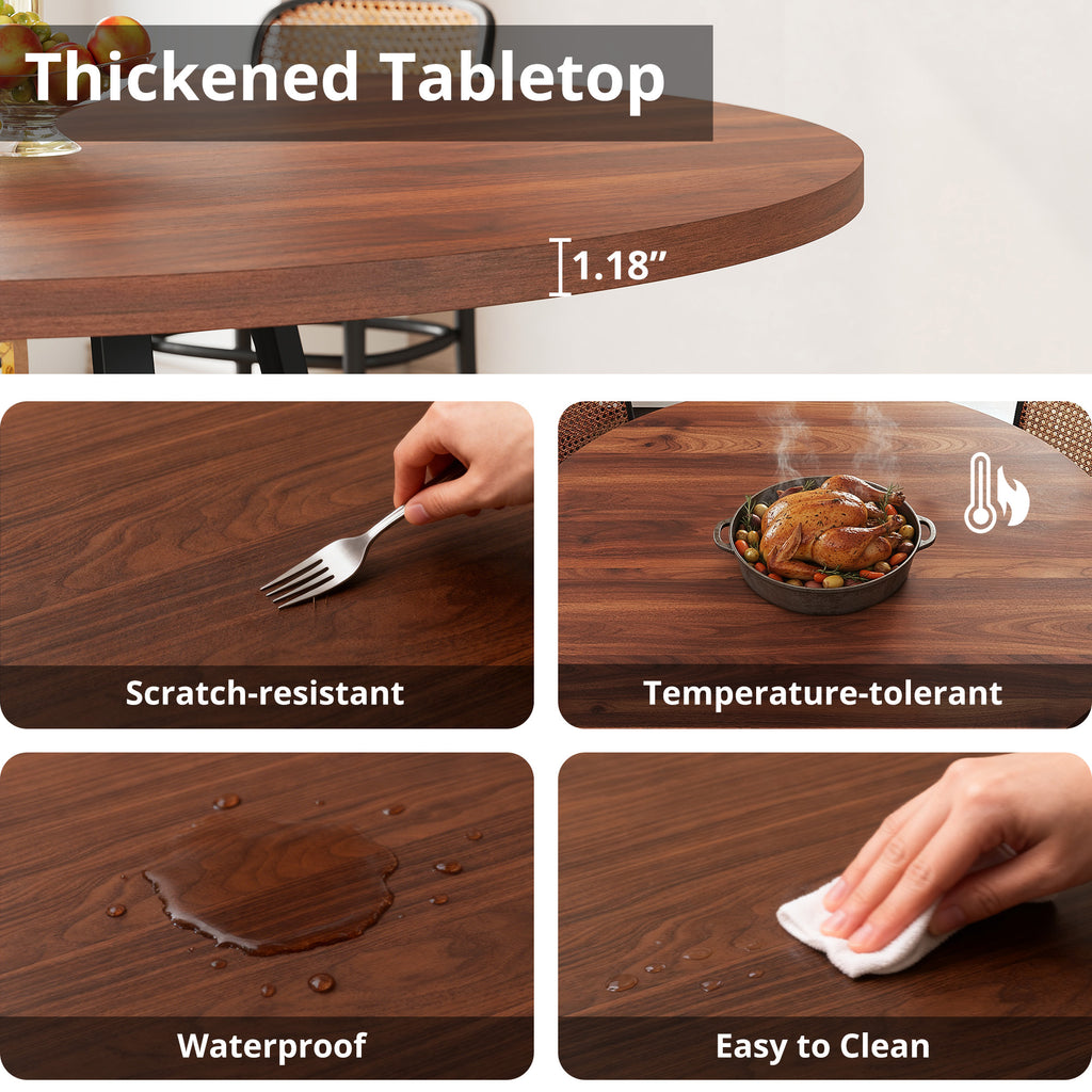 LIKIMIO Wooden Kitchen Table with Rattan Storage Shelf, 47.2”, Walnut