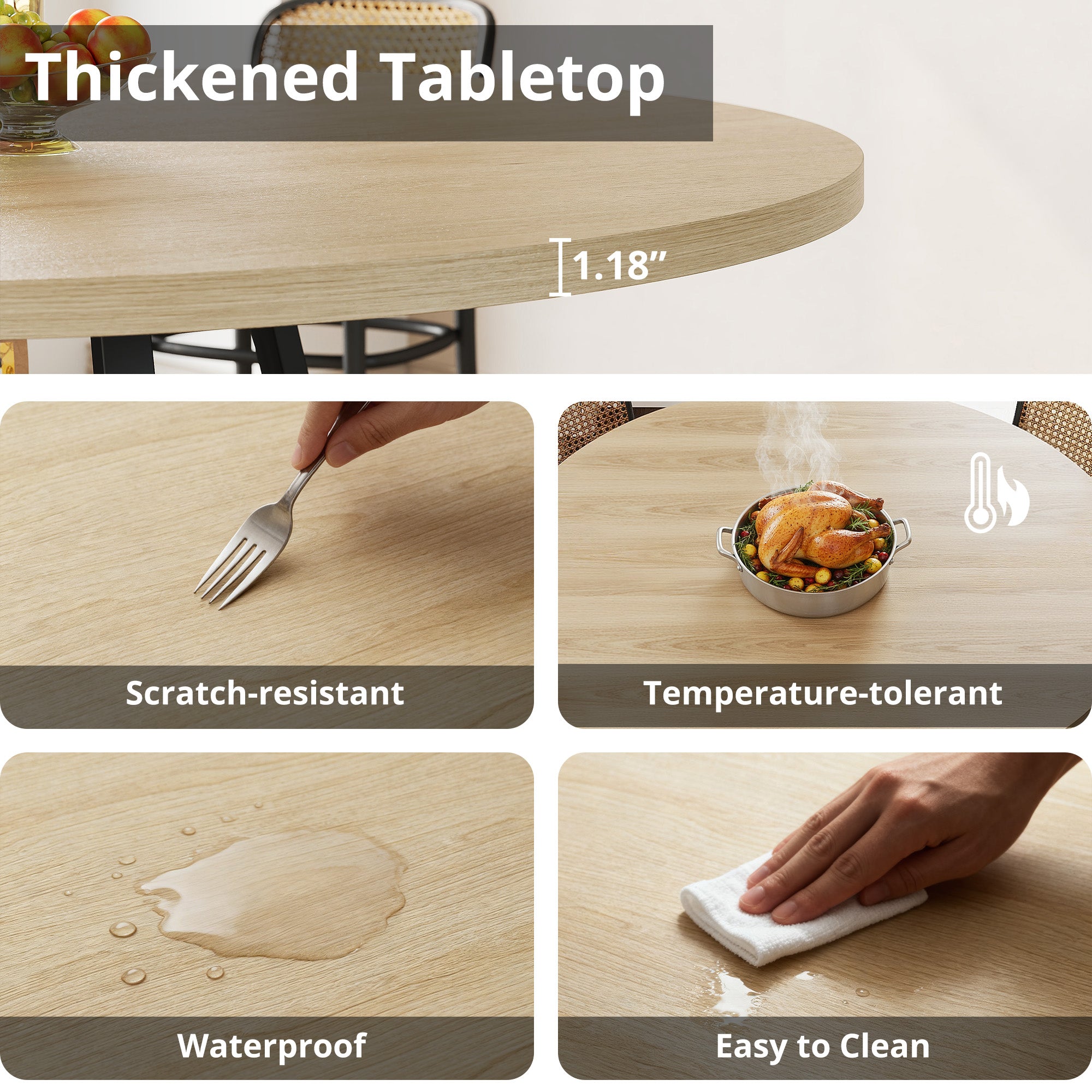 LIKIMIO Wooden Kitchen Table with Rattan Storage Shelf, 47.2”, Nature