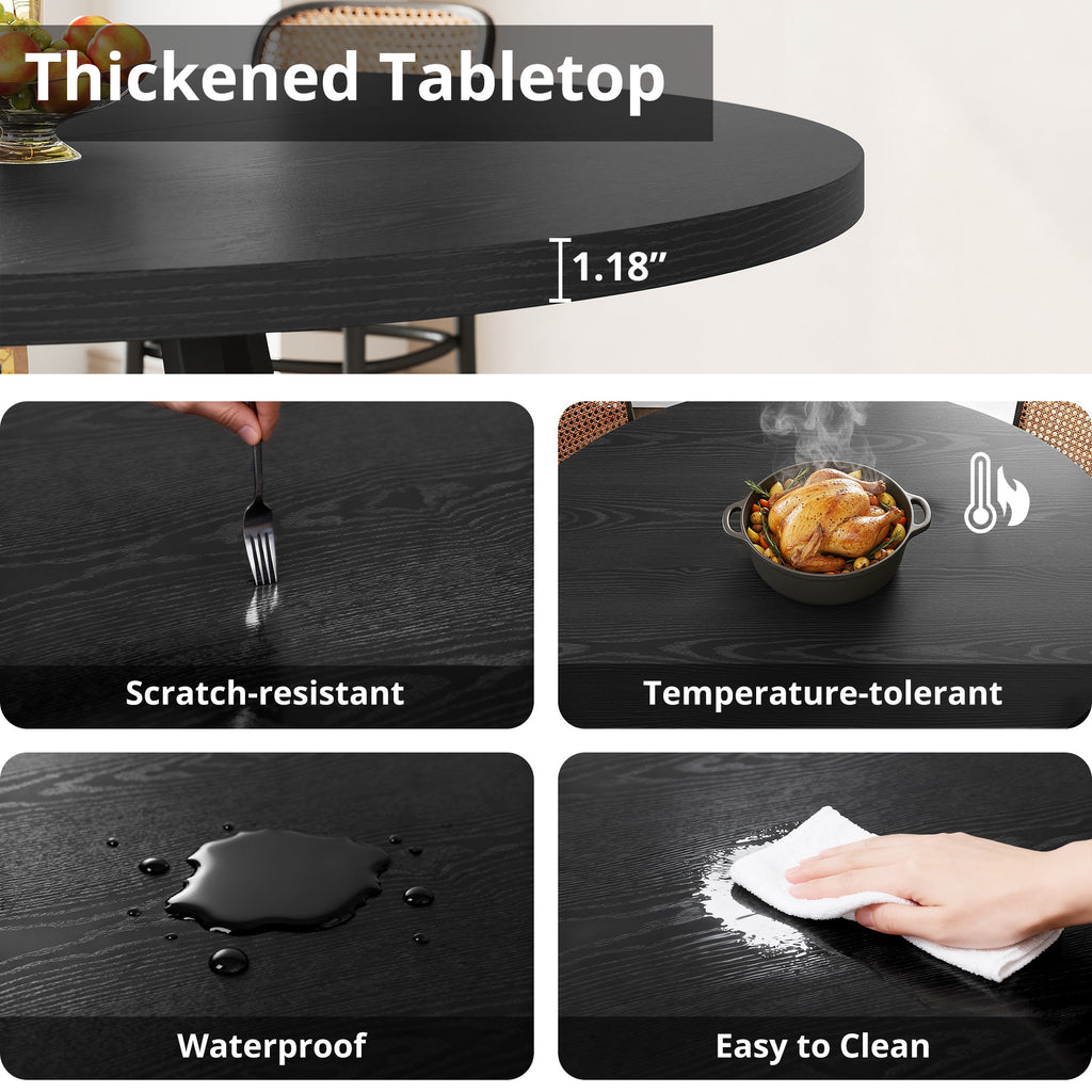 LIKIMIO Wooden Kitchen Table with Rattan Storage Shelf, 47.2”, black