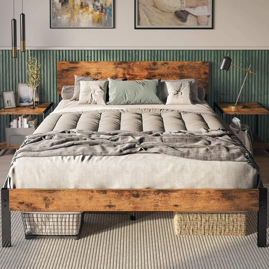 Industrial Queen Bed Frame with Headboard