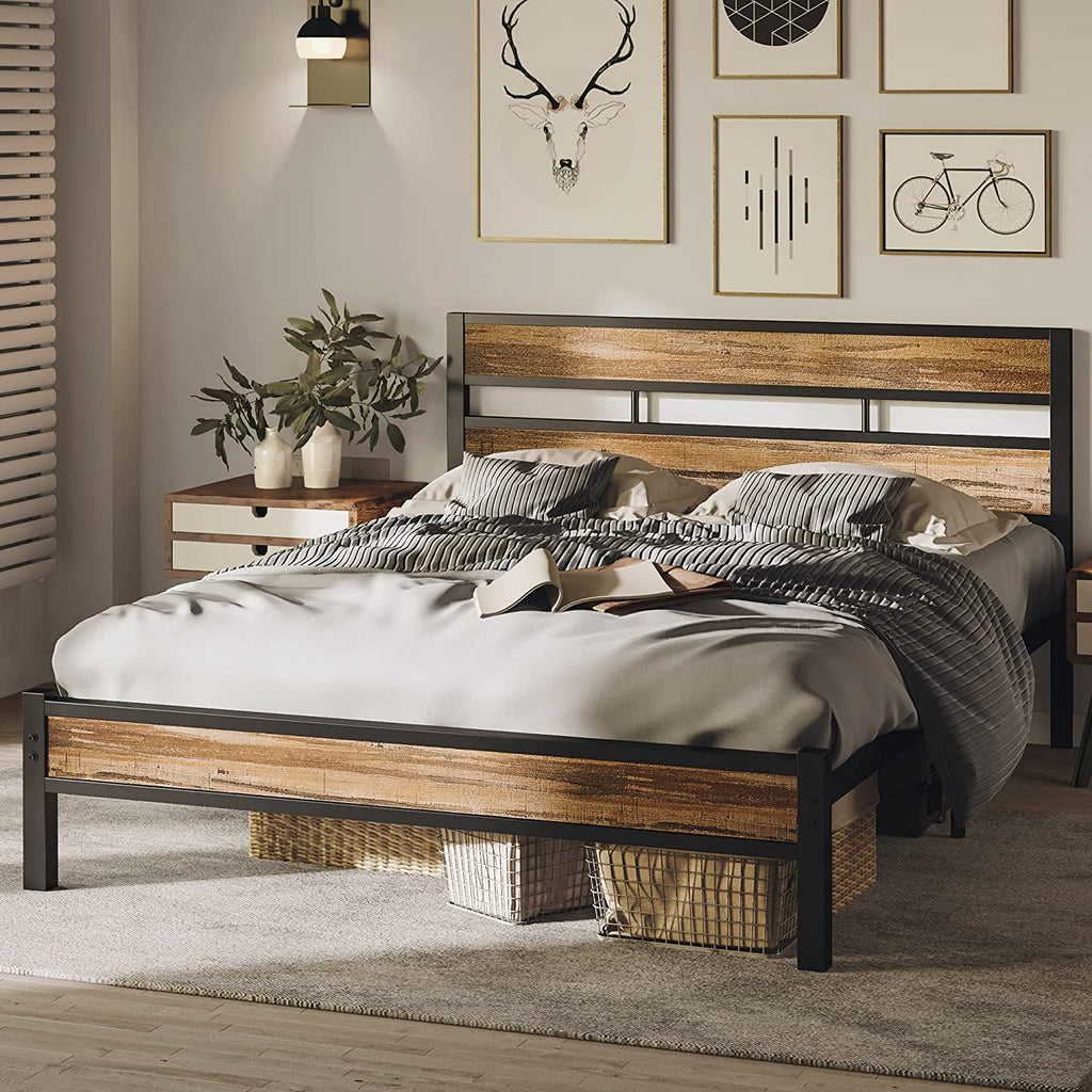 Noise Free Bed Frame with Headboard Rustic Brown