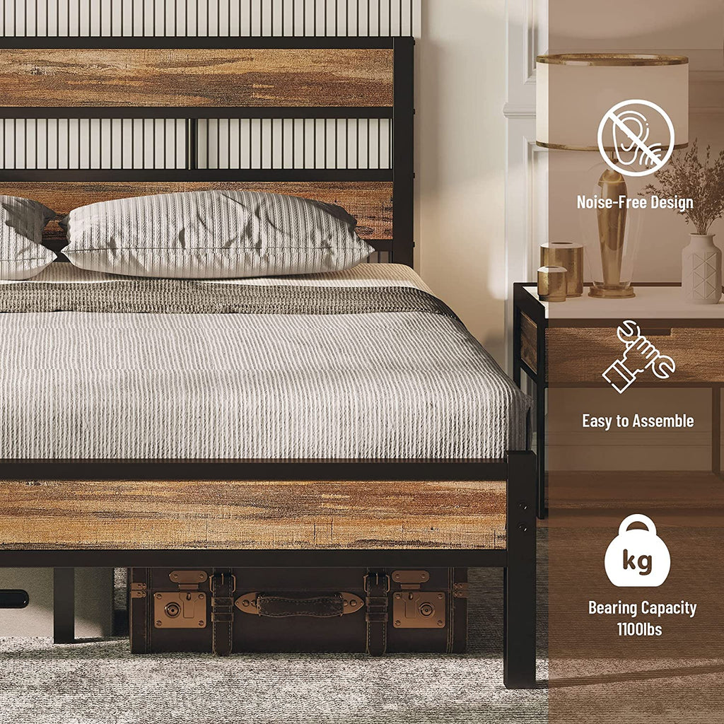 Noise Free Bed Frame with Headboard Rustic Brown