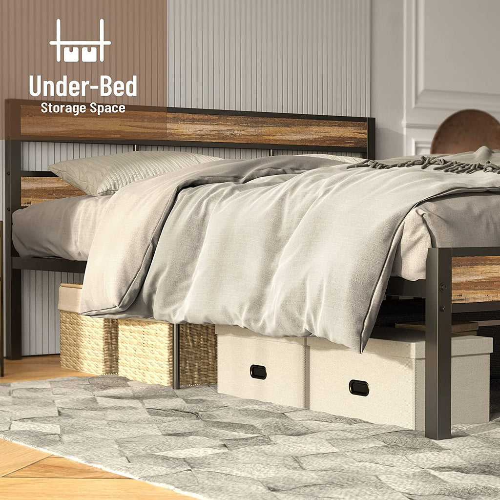 Noise Free Bed Frame with Headboard Rustic Brown