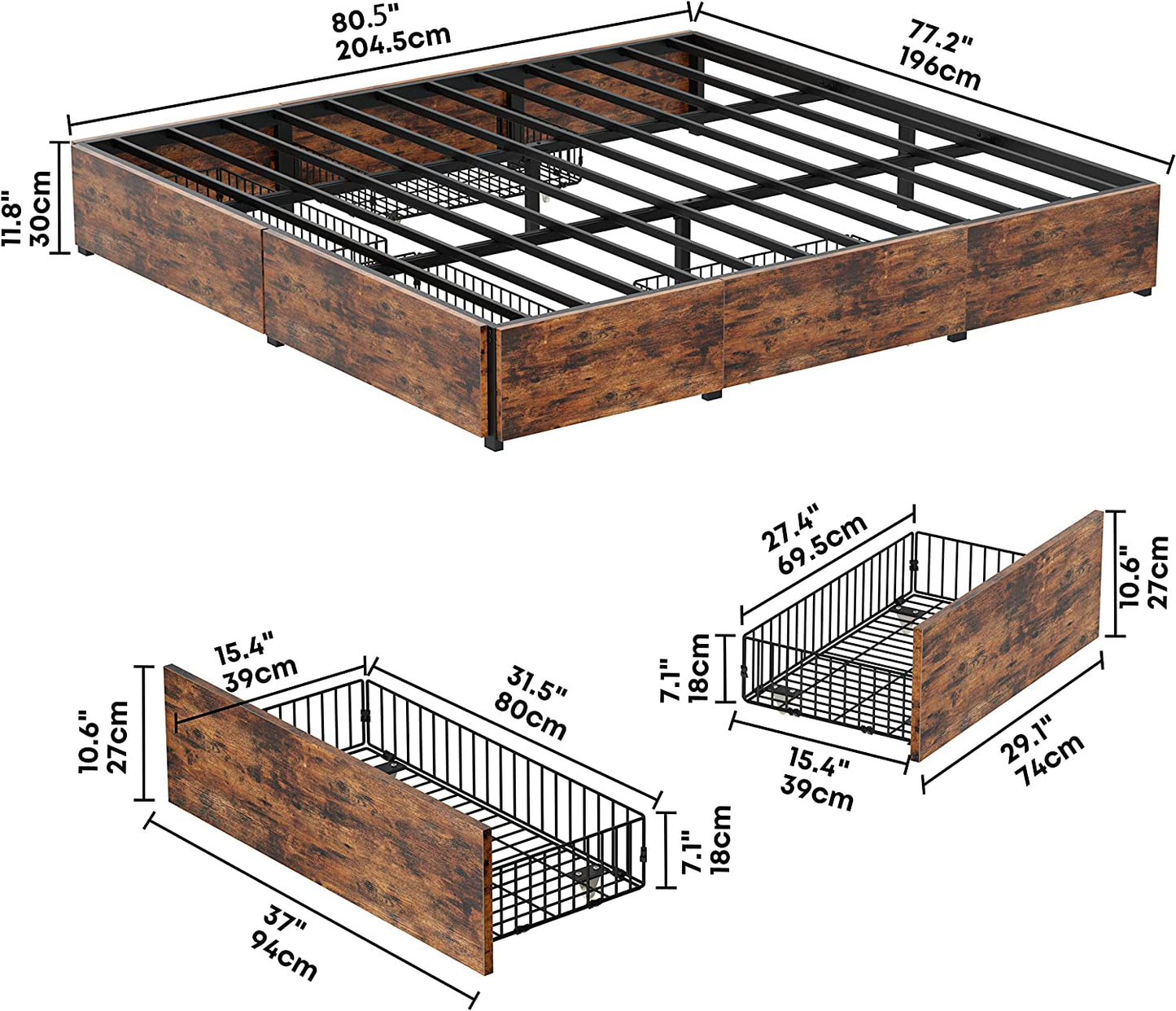 Double Support King Bed Frame with Storage