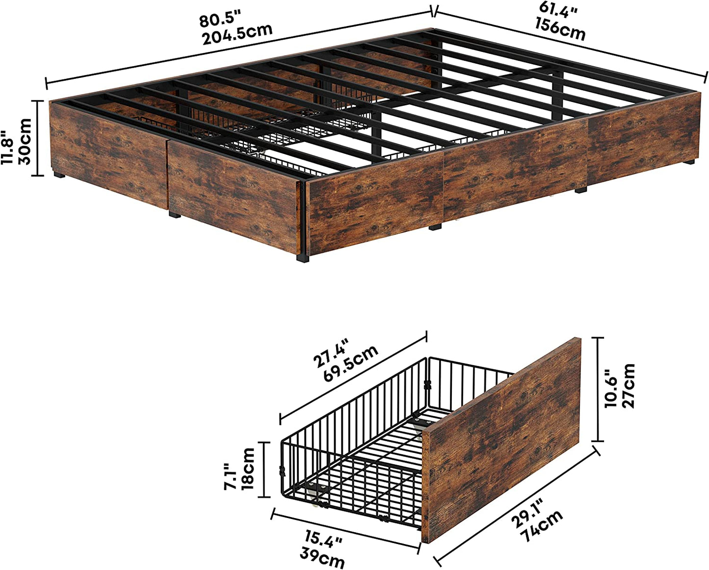 4 Drawers Storage Platform Queen Bed Frame